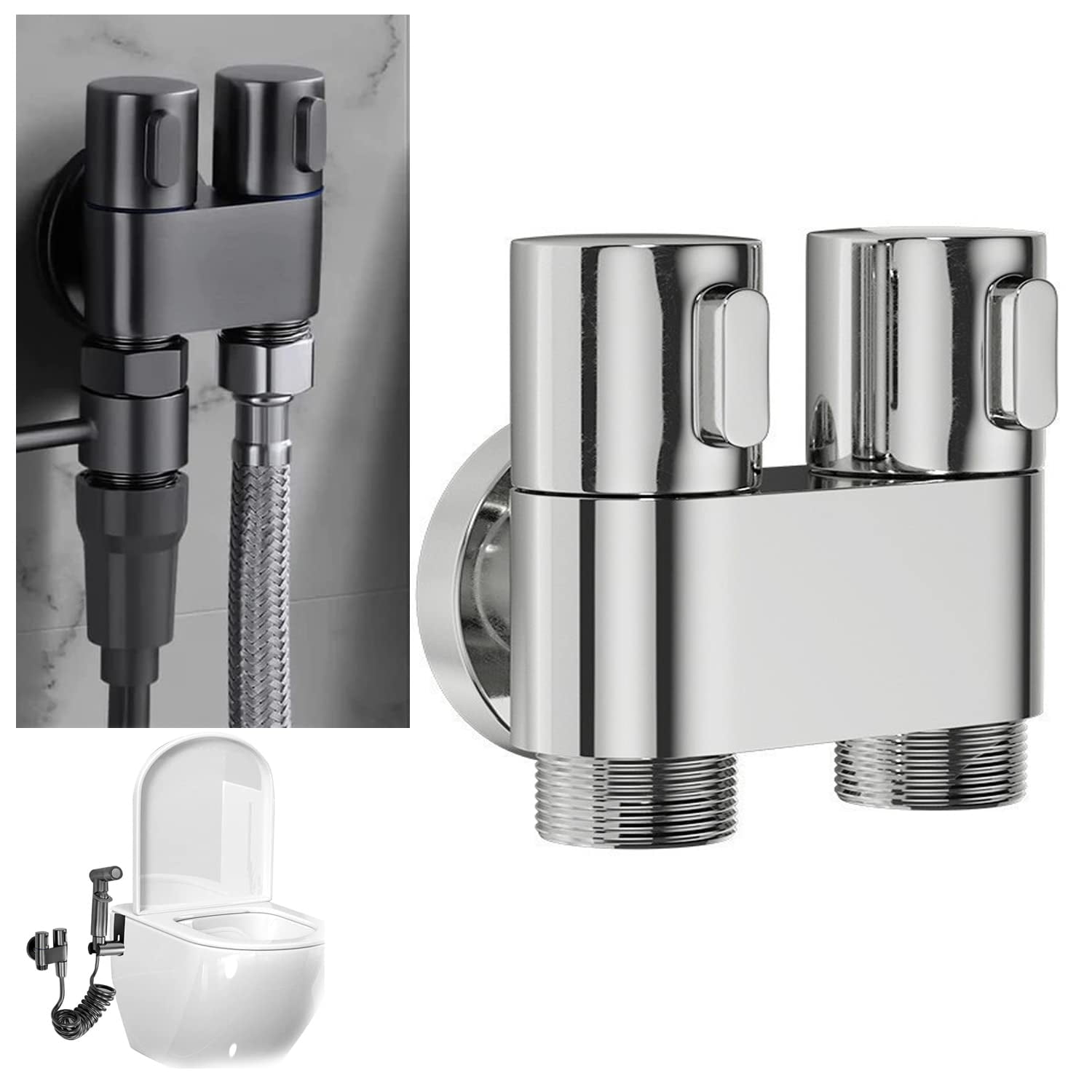 HPZZ 1-In-2-Out Dual Control Valve, 2023 New Hand Held Bidet Sprayer for Toilet, Mini Toilet Faucet Sprayer Kit Butt Washer, for Washing Machine and Toilet.