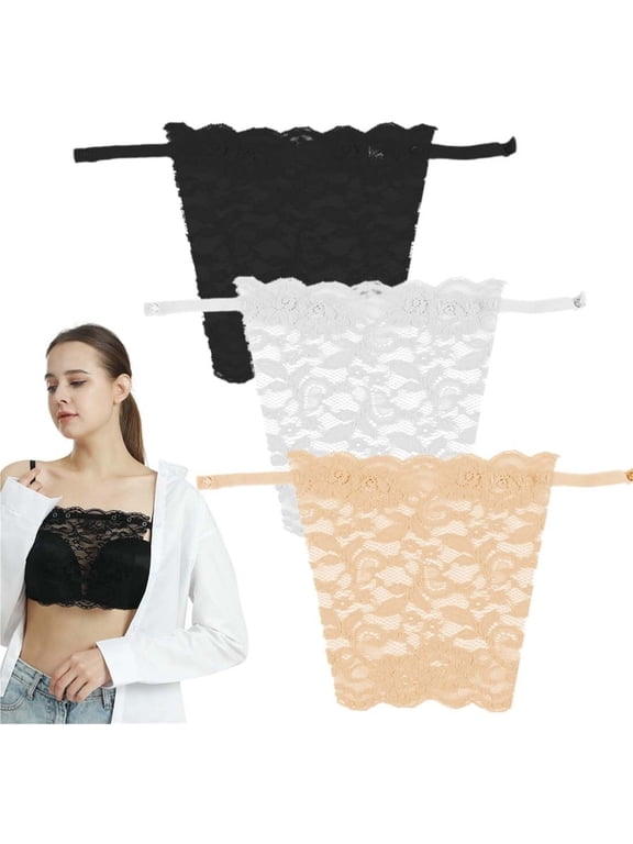 3 Pieces Modesty Panels for Low Cut Tops, cleavage cover up for dresses, Lady Lace Clip-On Mock Camisole Bra Insert Overlay Modesty Panel Vest, Lady Lace Anti Peep Invisible Bra Vest