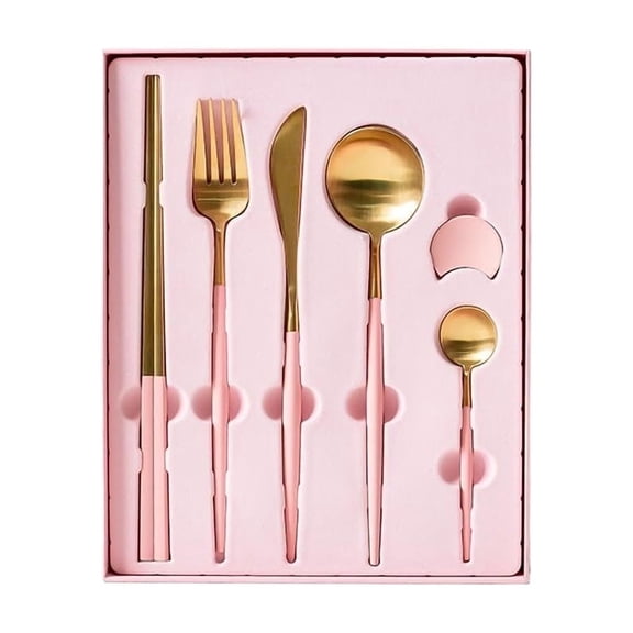 HPZZ 5-Piece Pink Gold Round Handle Silverware Set - Premium 304 Stainless Steel Cutlery for Dining Kitchen Utensils Dinnerware - Perfect Tableware Gift for Weddings, Housewarmings, Special Occasions