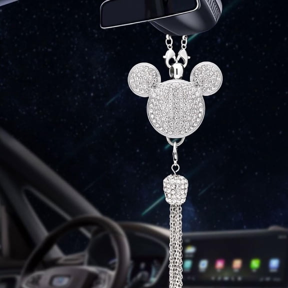 HPZZ Cute Car Mirror Accessories for Women Girls, Bling Car Accessories Car Perfume Air Freshener Rear View Mirror Hanging Ornament (NW-Review Mirror Pendant-B)