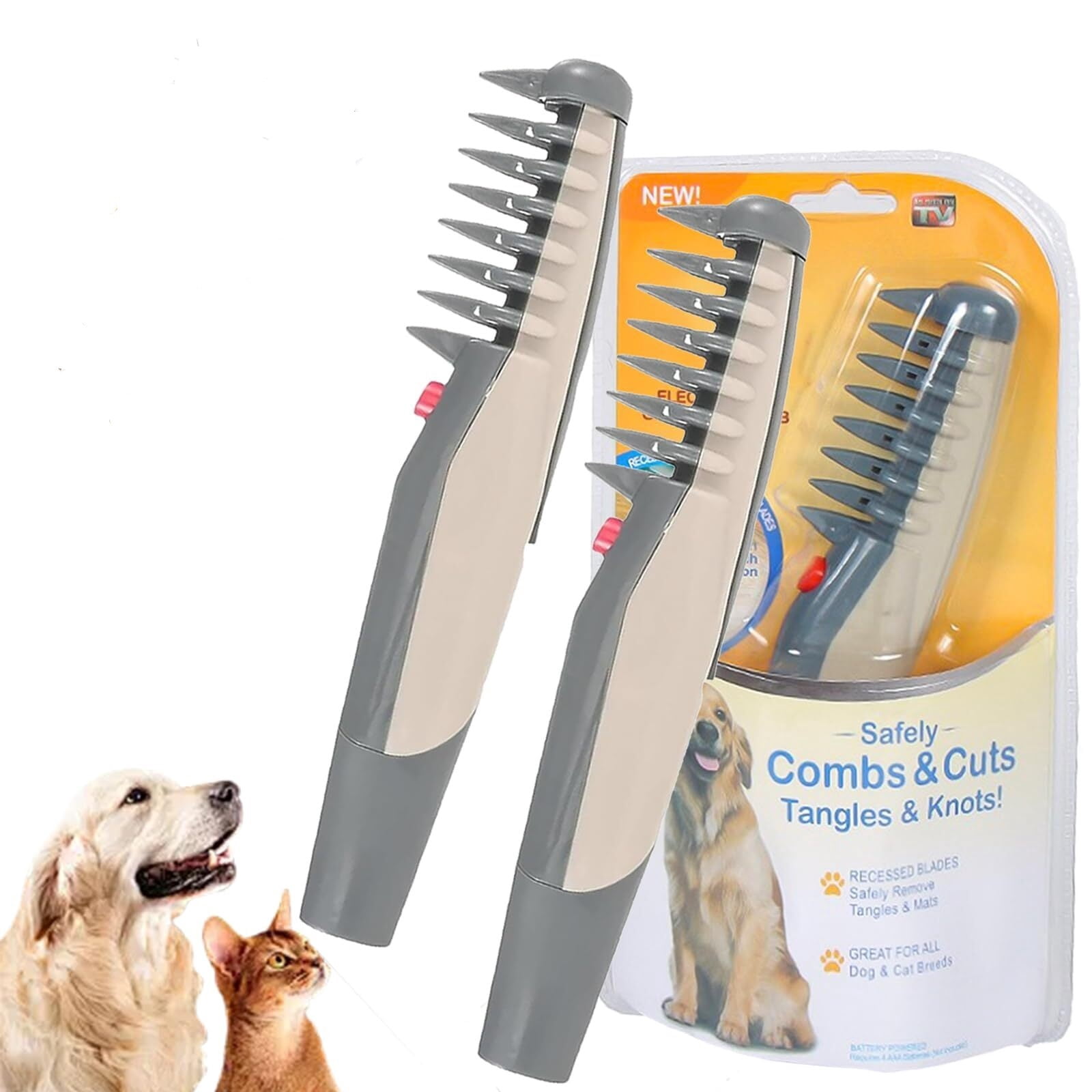 HPZZ E-Comb, 2025 New e Comb for Dogs Cats, 2 In 1 Electric Pet Grooming Tool with Razor Hair Trimmer for All Breeds, Dematting Fur Rake Brush for Dogs & Cats )