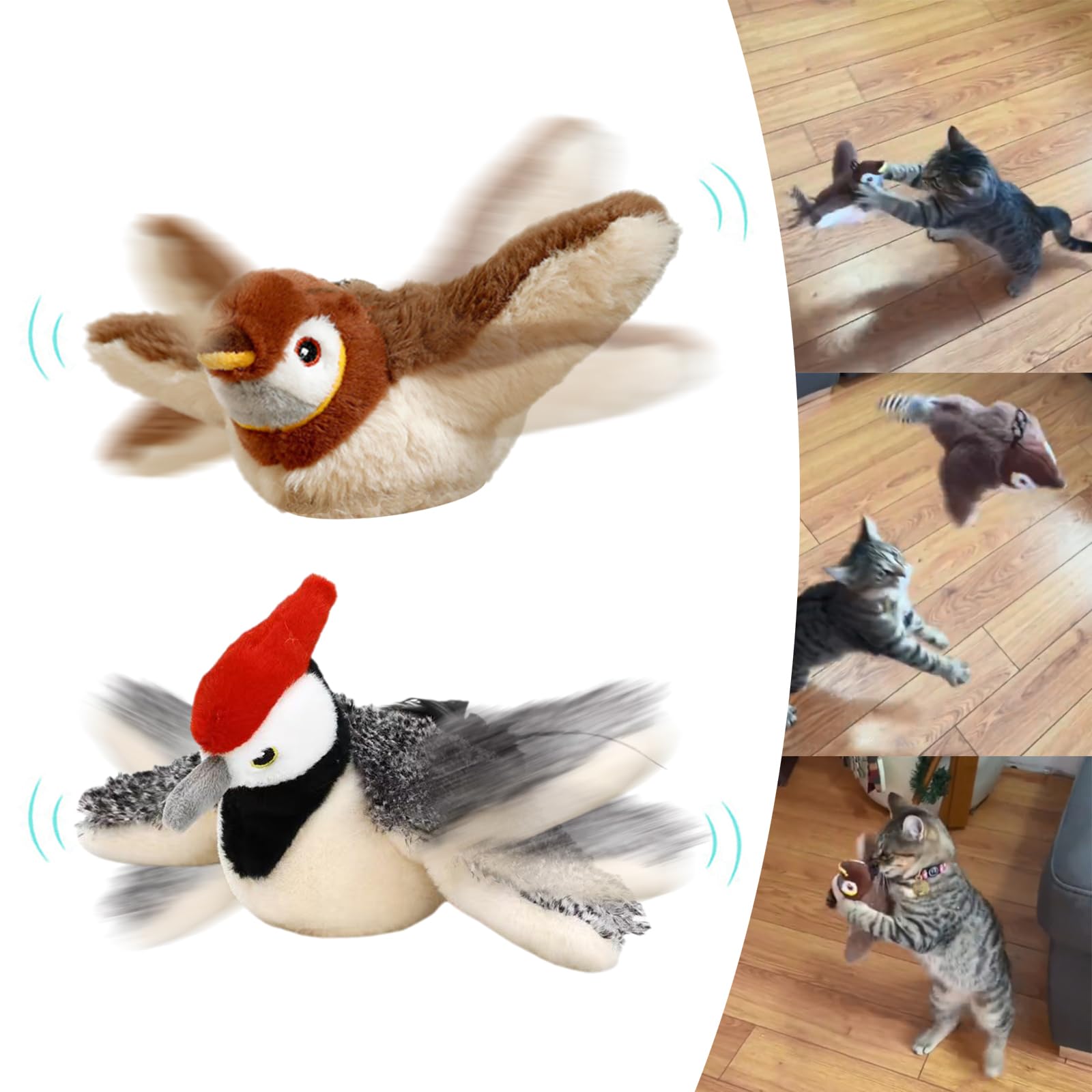 Jouet Interactif Pour Chat - Oiseau Gazouillant En Peluche, Son Réaliste - Pour Chats D'intérieur, Anti-ennui - Taille Compacte, Facile à Ranger