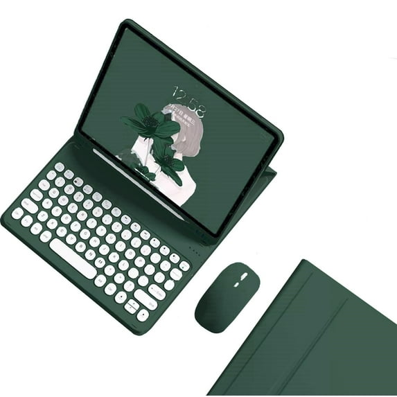 HPZZ Keyboard Case Compatible with Galaxy Tab A9+ 11 inch Case with Keyboard and Bluetooth Mouse, Detachable Candy Color Keyboard Cover Round Key,Dark Green