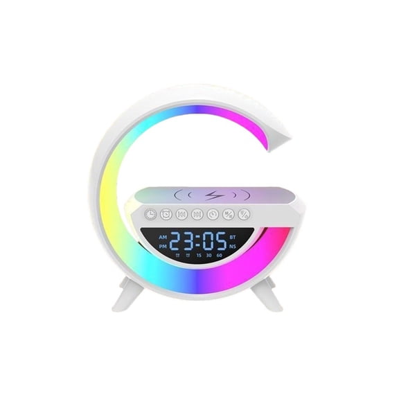 HPZZ LED Wireless Speaker Charger, Atmosphere Bedside Light with Wireless Charging Station,Music Lit Lamp 4 in 1 Alarm Clock Gifts Idea for Family(2301)