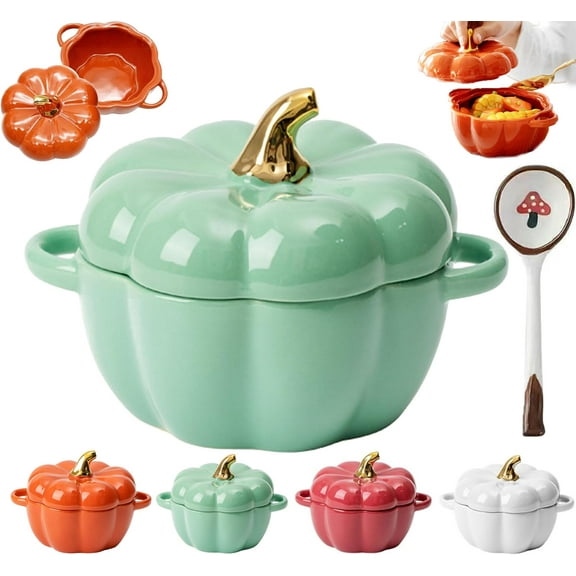 HPZZ Oven Safe Pumpkin Bowls, Pumpkin Bowls, Fall Pumpkin Ceramic Bowl, 15 Oz Mini Oven Safe Pumpkin Bowls with Lids, Pumpkin Soup Bowls with Handles, Pumpkin Soup Bowls, Pumpkin Bowls with Lids