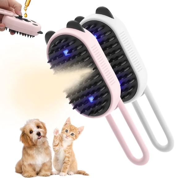 HPZZ Pet Steam Groomer Brush, 2025 New 3 in 1 Cat Steam Brush for Massaging and Cleaning Shedding Pet Hair, Pet Steamy Brushes Multifunctional Hair Removal Comb for Cats Dogs (#pink,1pcs)