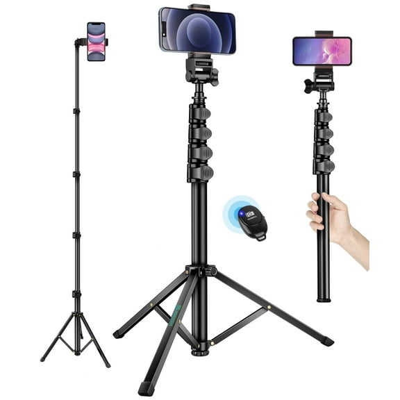 HPZZ Phone Tripod, 70" Selfie Stick Tripod Stand Cell Phone Tripods with Remote Phone Holder Carry Bag, Aluminum Alloy Selfie Stick Tripod, Compatible with iPhone Samsung GoPro Smartphone