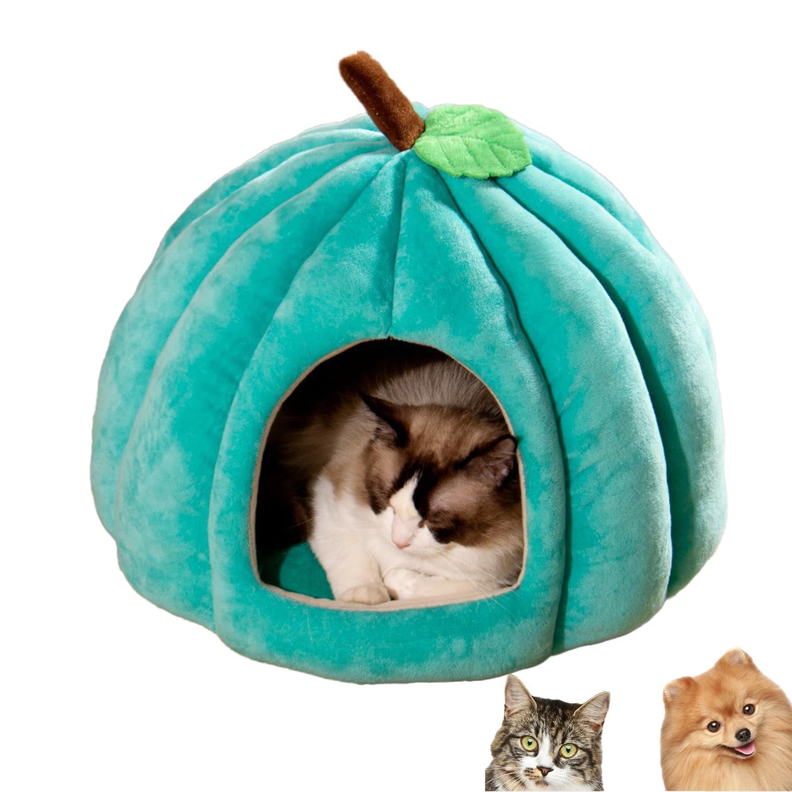 HPZZ Pumpkin Cat Bed, Halloween Pumpkin Bed Cave for Cats Small Dogs, Pumpkin Cat Bed Basket, Pumpkin Cat House for Indoor Cats (Grey, Medium)