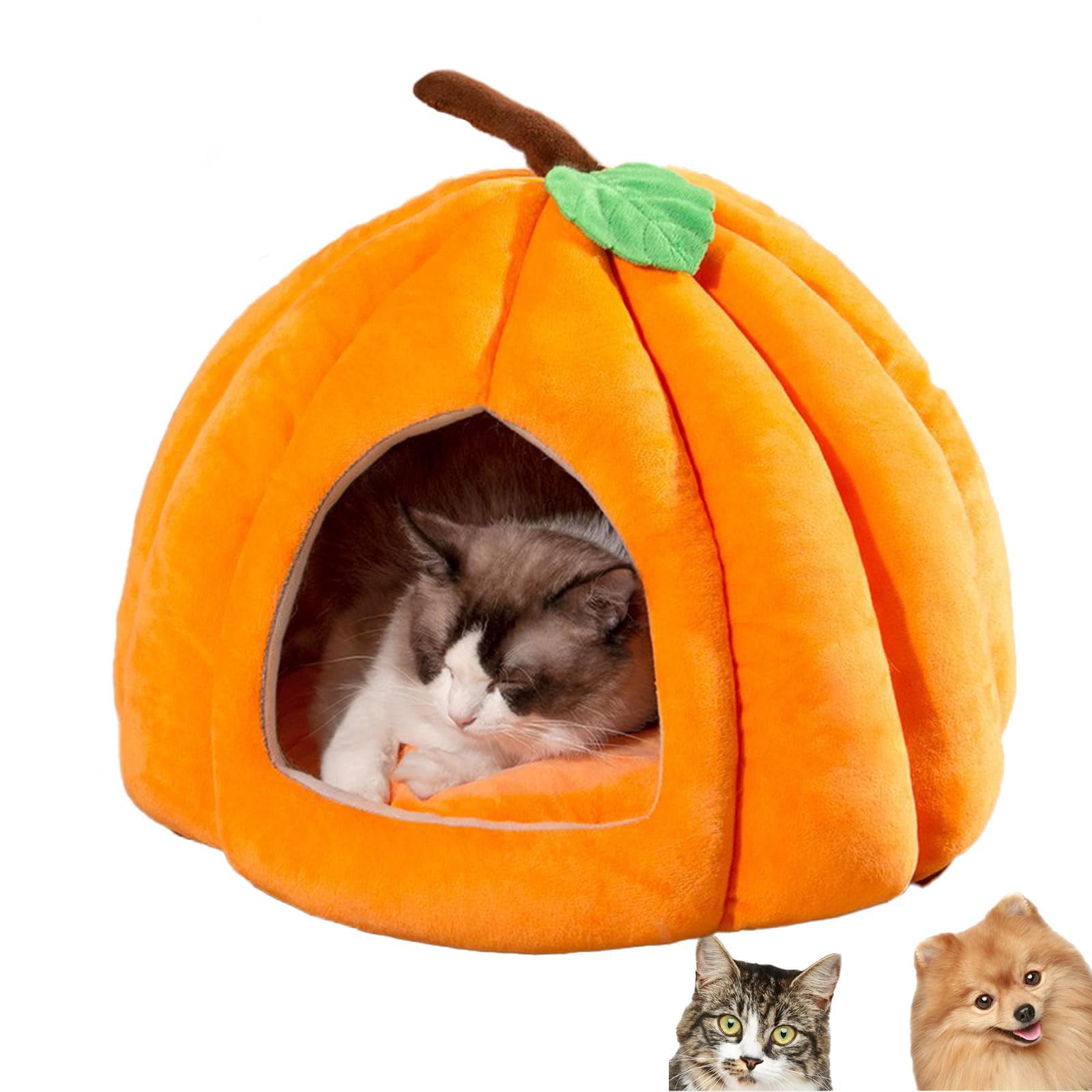HPZZ Pumpkin Cat Bed, Halloween Pumpkin Bed Cave for Cats Small Dogs, Pumpkin Cat Bed Basket, Pumpkin Cat House for Indoor Cats (Grey, Medium)