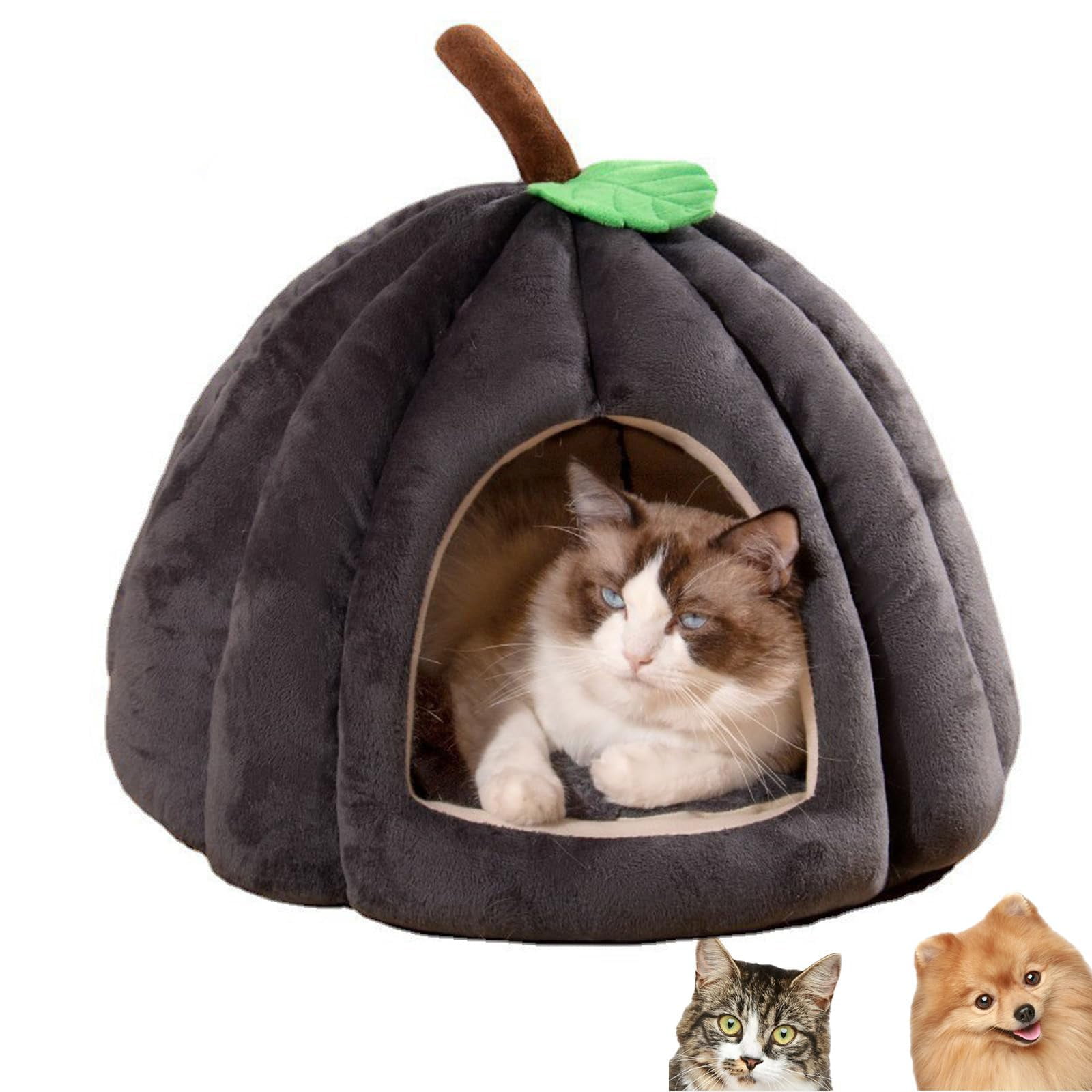 HPZZ Pumpkin Cat Bed, Halloween Pumpkin Bed Cave for Cats Small Dogs, Pumpkin Cat Bed Basket, Pumpkin Cat House for Indoor Cats (Grey, Medium)