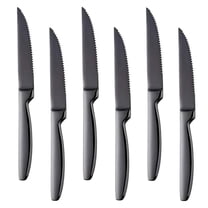 HPZZ Stainless Steel Serrated Steak Knife Set of 6,  Gold Color Heavy Duty Dinner Table Knives for Cutting Meat, Beef, 8.6 Inch, Dishwasher Safe