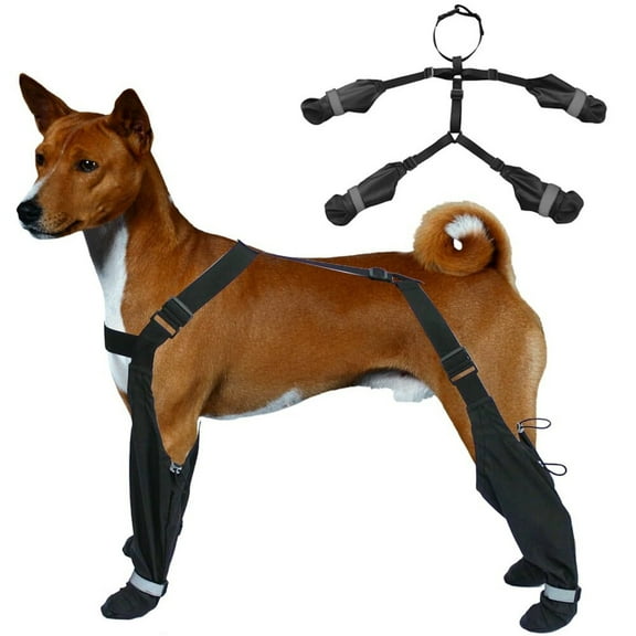 HPZZ Suspender Boots for Dogs, Dog Paw Boot Leggings Waterproof Dog Boots Anti-Slip Dog Shoes, Dog Paw Protector Dirty-Proof Dog Booties with Auxiliary Strap for Winter Day Outdoor Walking