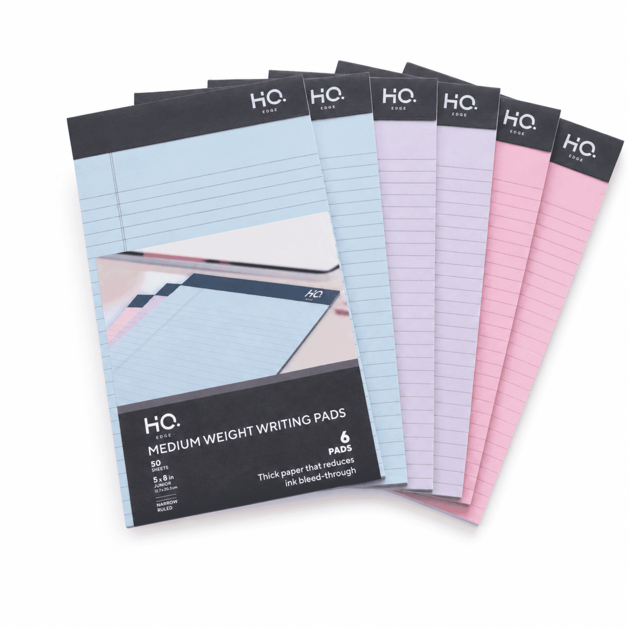 HQ Edge Legal Pads 5x8 inch, 6 Pack Assorted Colors, 50 Sheets, 70 GSM ...