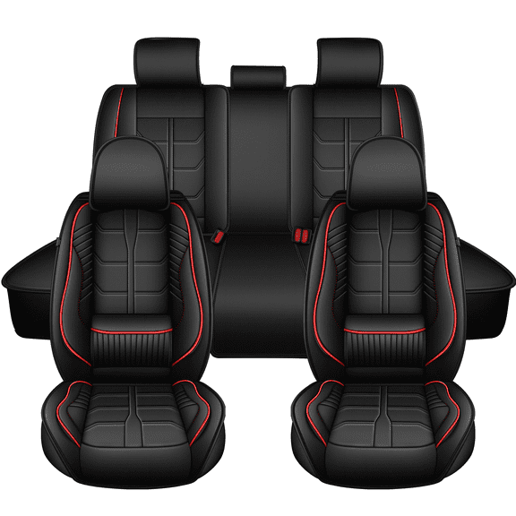 HQBQBUG Black Seat Covers Full Set for Kia Rio 2013-2025,Full Coverage Leather Car Seat Cushion Compatible Airbag Comfort No-Slip Car Seat Protector(5 Seats,Black&Red)