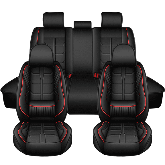 HQBQBUG Black Seat Covers Full Set for Toyota Tacoma 2016-2023,Full Coverage Leather Car Seat Cushion Compatible Airbag Comfort No-Slip Car Seat Protector(5 Seats,Black&Red)