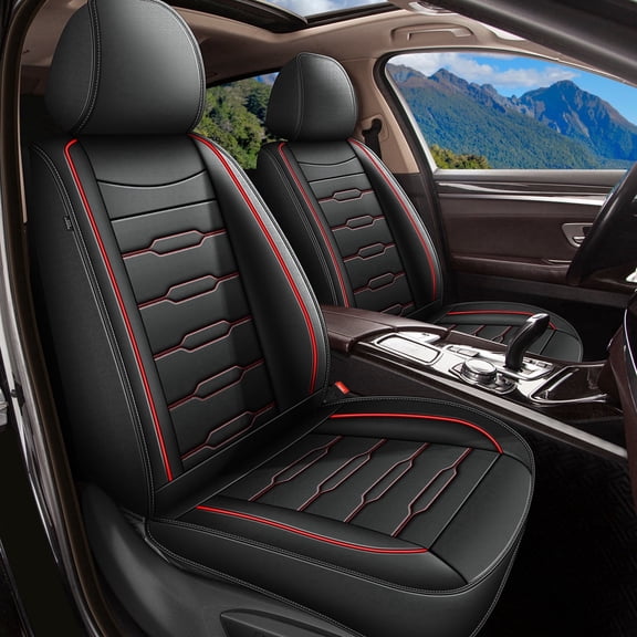 HQBQBUG Car Seat Cover Fit for Hyundai Sonata 2007-2026 Breathable Leather Automotive Seat Covers Front Pair Anti-Slip Seat Cover Red,Front Set(2 Seats)
