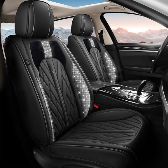 HQBQBUG Bling Seat Covers for Ford F250 2017-2024 2025,Sparkly Crystal Waterproof Leather Diamond Seat Cover Compatible Airbag Comfort Automotive Interior Black,Full Set(2 Row 5 Seats)