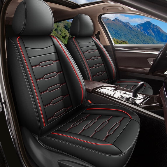 HQBQBUG Car Seat Cover for Lincoln MKZ 2012-2020,Premium Waterproof Leather Front Car Seat Covers Cushion Easy Install Compatible Airbag Grey,Front Set Red,Front Set(2 Seats)
