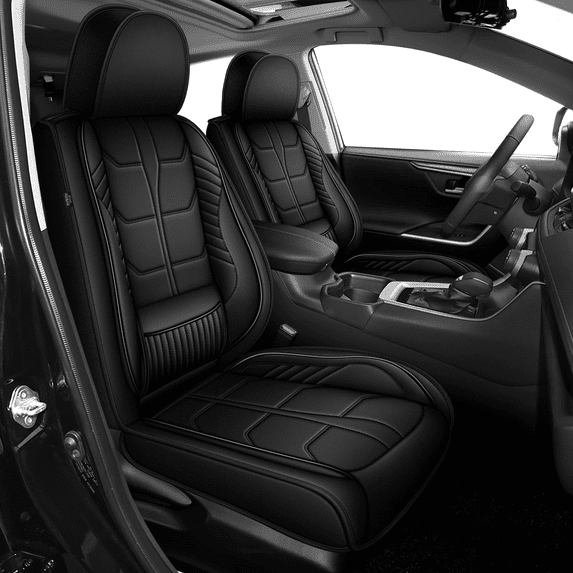 HQBQBUG Car Seat Covers Front Seats Fit for Hyundai Santa Fe 2009-2025 2026,Waterproof Nappa Leather Car Seat Cover,Full Coverage Car Seat Covers Sets(2 Seats,Black)