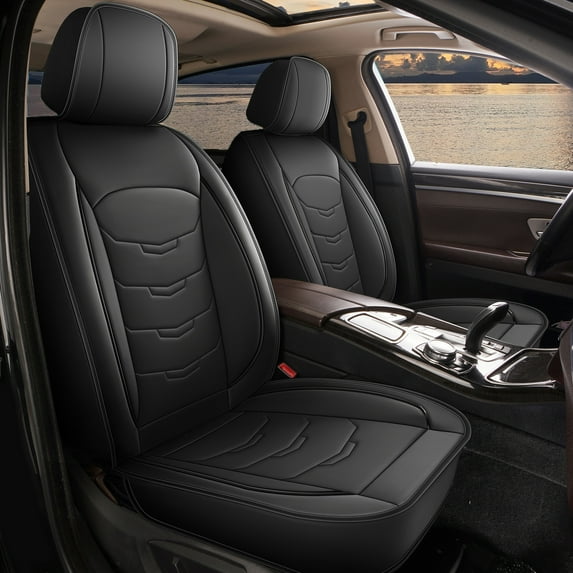 HQBQBUG Car Seat Covers Front Seats Fit for Hyundai Veracruz 2007-2012:Waterproof Breathable Faux Leather Automotive Carseat Cover Protector Black,Front Seat