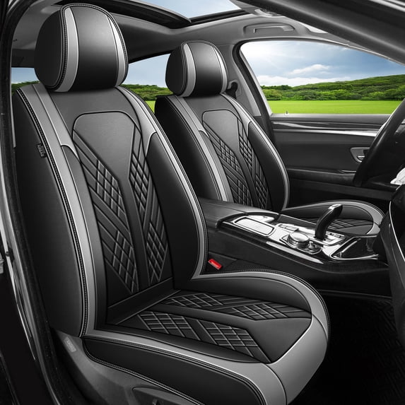 HQBQBUG Car Seat Covers Front Seats for Kia Rio 2013-2025 Waterproof Leather Seat Covers Comfort Car Seat Protector with Lumbar Support Grey,Front Set(2 Seats)