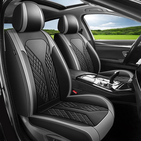 HQBQBUG Car Seat Covers Front Seats for Toyota Tundra 2008-2025 Waterproof Leather Seat Covers Comfort Car Seat Protector with Lumbar Support Grey,Front Set(2 Seats)