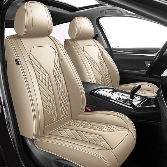 HQBQBUG Car Seat Covers Full Set for Dodge Charger 2007-2024 Premium Leather Seat Protector with Lumbar Support,Waterproof Auto Cushions Beige,Full Set(2 Row 5 Seats)