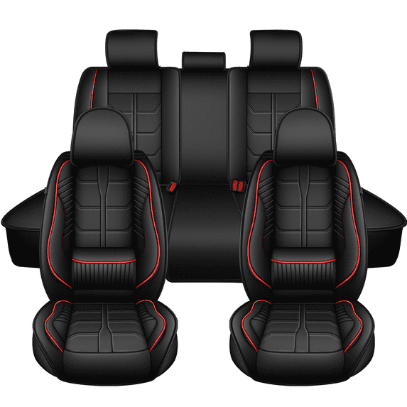 HQBQBUG Car Seat Covers Full Set Fit for Chevrolet/Chevy Colorado 2015-2025,Premium Nappa Leather Car Seat Protector,Breathable Anti-Slip Full Wrapping Edge Seat Covers(5 Seats,Black&Red)