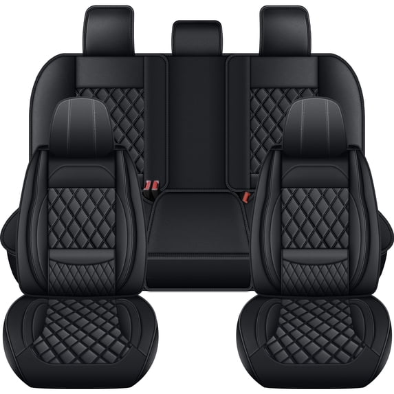 HQBQBUG Car Seat Covers Full Set Fit for Chevrolet Suburban 2009-2024, Premium Nappa Leather Car Seat Protector,Breathable Anti-Slip Full Wrapping Edge Seat Covers(Black,5 Seats)