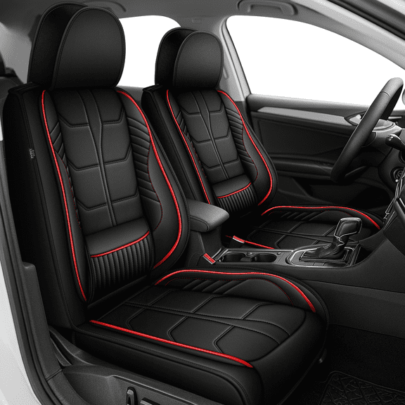 HQBQBUG Car Seat Covers Full Set Fit for Dodge Avenger 2008-2014,Premium Nappa Leather Car Seat Protector,Breathable Anti-Slip Full Wrapping Edge Seat Covers(5 Seats,Black&Red)