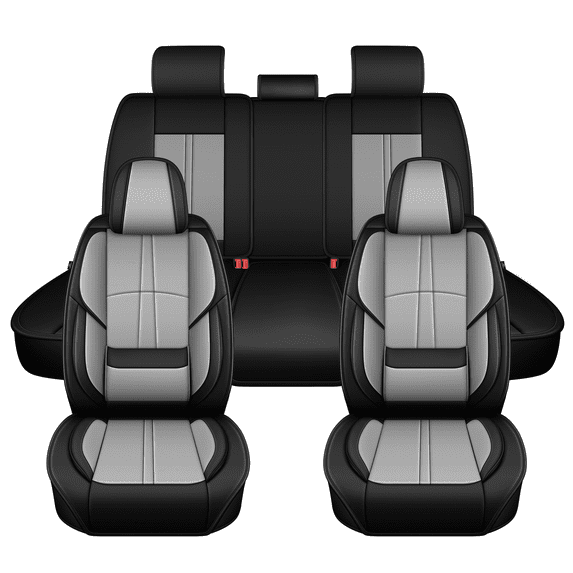 HQBQBUG Car Seat Covers Full Set Fit for GMC Yukon 2007-2025 Automotive Seat Cover Leather Waterproof Carseat Protector with Lumbar Support Grey,FullSet(5Seat)