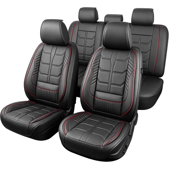 HQBQBUG Car Seat Covers Full Set Fit for Volkswagen Jetta 2007-2025 2026,Comfort Leather Automotive Seat Covers Anti-Slip Seat Cover&Accessories(5 Seats,Black&Red)