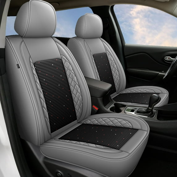 HQBQBUG Car Seat Covers Full Set for Ford EcoSport 2018-2025 Leather Ice Silk Seat Covers Cushion Breathable Easy Installation Compatible Airbag(Grey,2 Row 5 Seat)