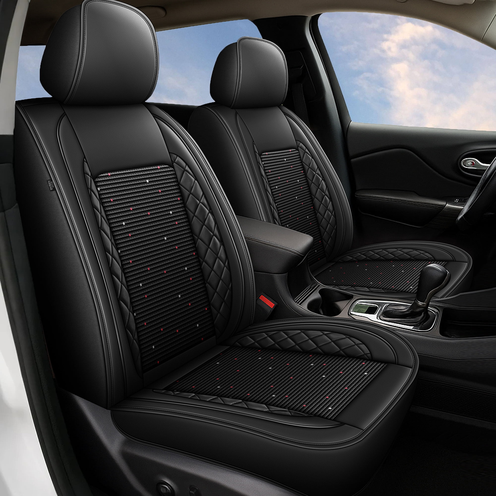 HQBQBUG Car Seat Covers Full Set for Infiniti QX60 2014-2020 Leather Ice Silk Seat Covers Cushion Breathable Easy Installation Compatible Airbag(Black,2 Row 5 Seat)