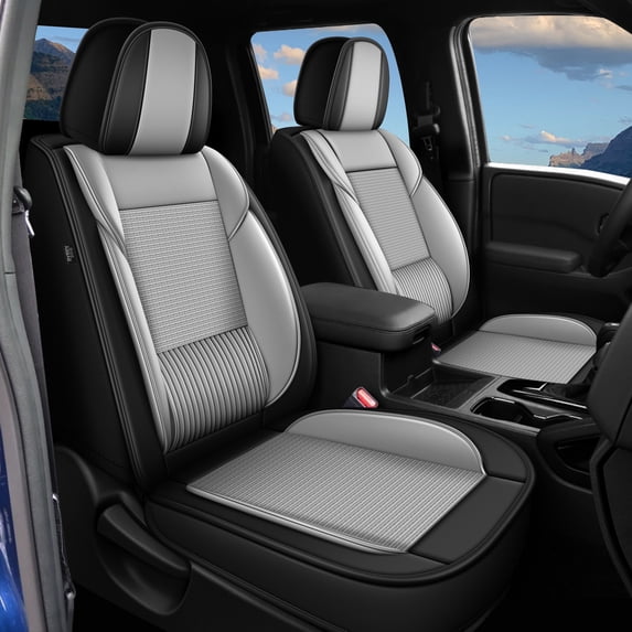 HQBQBUG Car Seat Covers Full Set for Kia Rio 2013-2025 Leather Ice Silk Seat Covers Cushion Breathable Easy Installation Compatible Airbag(Grey,2 Row 5 Seat)