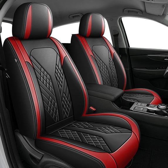 HQBQBUG Car Seat Covers Full Set for Nissan Sentra 2008-2025 2026 Premium Leather Seat Protector with Lumbar Support,Waterproof Auto Cushions Red,Full Set(2 Row 5 Seats)