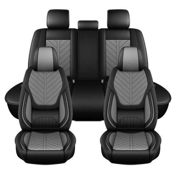 HQBQBUG Car Seat Covers Full Set for Toyota RAV4(Not for Hybrid) 2013-2025 LeatherWaterproof Seat Covers Cushion Comfort Lumbar Support Easy Installation(Grey,5 Seats)