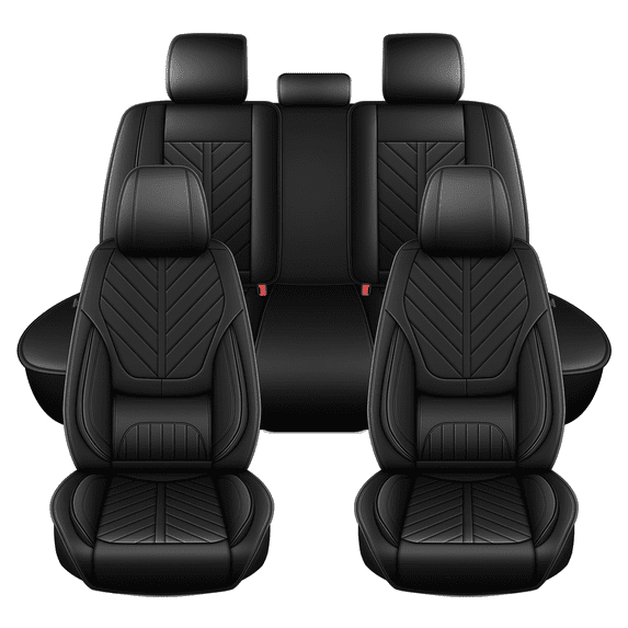 HQBQBUG Car Seat Covers Full Set for Toyota Sequoia 2001-2025 Waterproof Leather Seat Covers Cushion Breathable Comfort Lumbar Support Easy Installation(Black,5 Seats)