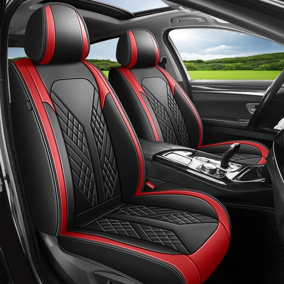 HQBQBUG Car Seat Covers for Kia Rio 2013-2025 Waterproof Car Seat Covers Cushion Protector with Lumbar Support Red,Front Set(2 Seats)