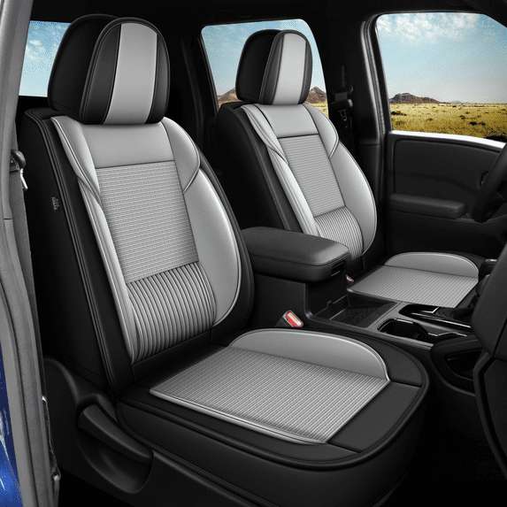HQBQBUG Front Car Seat Covers for Cadillac ATS 2013-2018 Leather Ice Silk Seat Covers Cushion Breathable Easy Installation Compatible Airbag(Grey,Front Row)