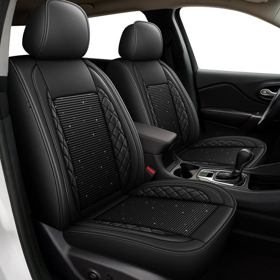 HQBQBUG Front Car Seat Covers for Chevrolet Chevy Trailblazer 2021-2025 Leather Ice Silk Seat Covers Cushion Breathable Easy Installation Compatible Airbag(Black,Front Row)