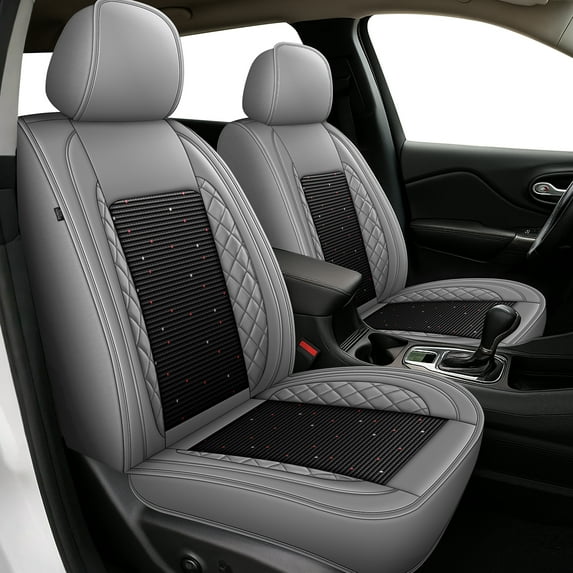 HQBQBUG Front Car Seat Covers for Infiniti Q50 2014-2025 Leather Ice Silk Seat Covers Cushion Breathable Easy Installation Compatible Airbag(Grey,Front Row)