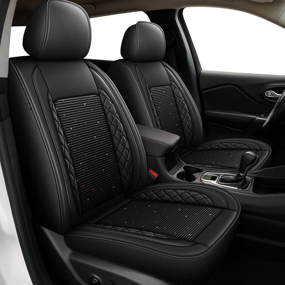 HQBQBUG Front Car Seat Covers for Toyota RAV4(Not for Hybrid) 2013-2025 Ice Silk Leather Seat Covers Cushion Breathable Cooling Comfort Easy Installation(Black,Front Row)