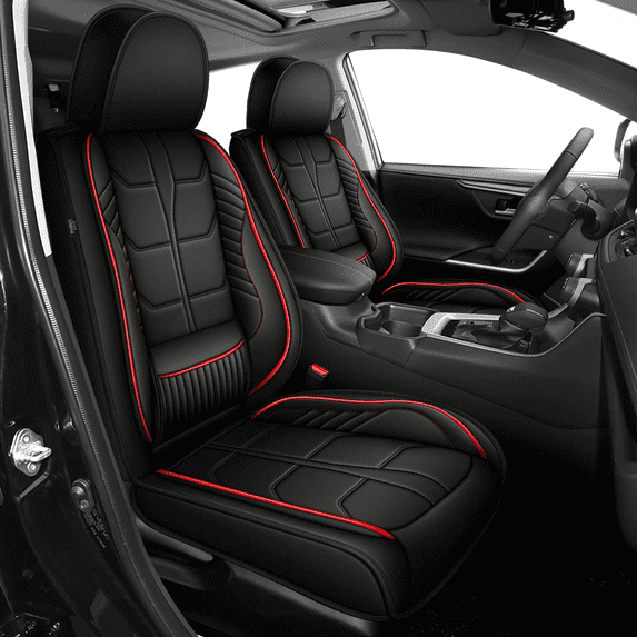 HQBQBUG Front Seat Covers Compatible with Nissan Rogue 2008-2025 2026,Comfort Leather Automotive Seat Covers Anti-Slip Seat Cover&Accessories(2 Seats,Black&Red)