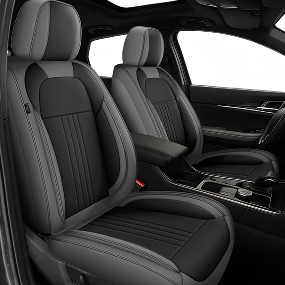 HQBQBUG Front Seat Covers Fit for Honda HRV 2016-2025 2026,Waterproof Durable Premium Leather Car Seat Protector,Comfortable Anti-Slip Stylish Sport Seat Cover(Black Grey,2 Seats)