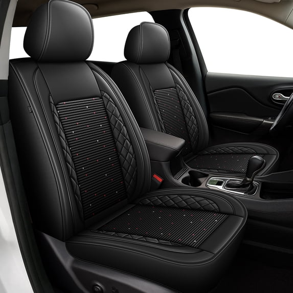 HQBQBUG Front Seat Covers for Volkswagen Jetta 2007-2025: Ice Silk Leather Seat Covers Cushion Breathable Cooling Comfort 4 Season(Black,Front Row)