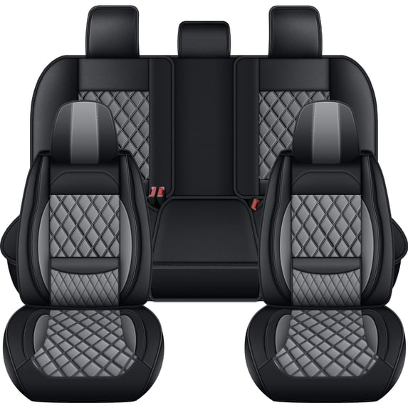 HQBQBUG Full Set for Nissan Frontier 2009-2025 2026 Car Seat Covers,Waterproof Durable Premium Leather Car Seat Protector,Comfortable Anti-Slip Stylish Sport Seat Cover(Black Grey,5 Seats)