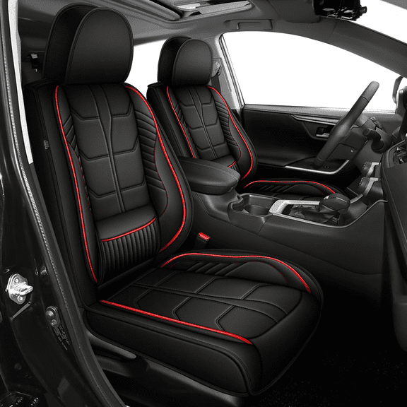 HQBQBUG Leather Seat Covers for Dodge Challenger 2008-2025,Premium Waterproof 2-Seater Seat Cover Front Set Universal Airbags Compatible Car Seat Protector(2 Seats,Black&Red)