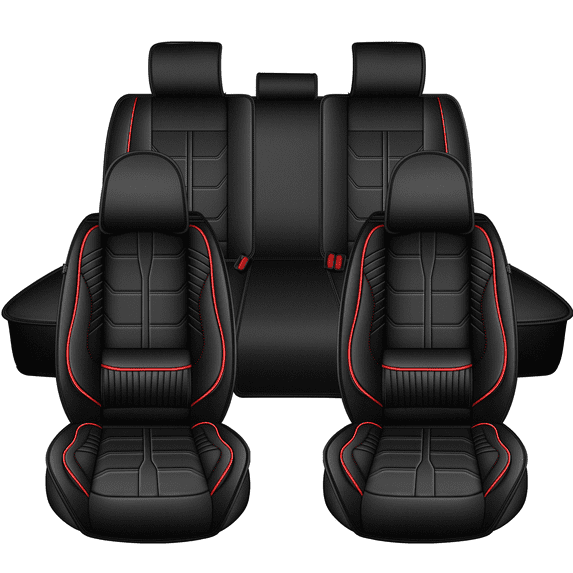HQBQBUG Leather Seat Covers for Honda Civic 2003-2025 2026 2026,Premium Waterproof 5-Seater Seat Cover Full Set Universal Airbags Compatible Car Seat Protector(5 Seats,Black&Red)