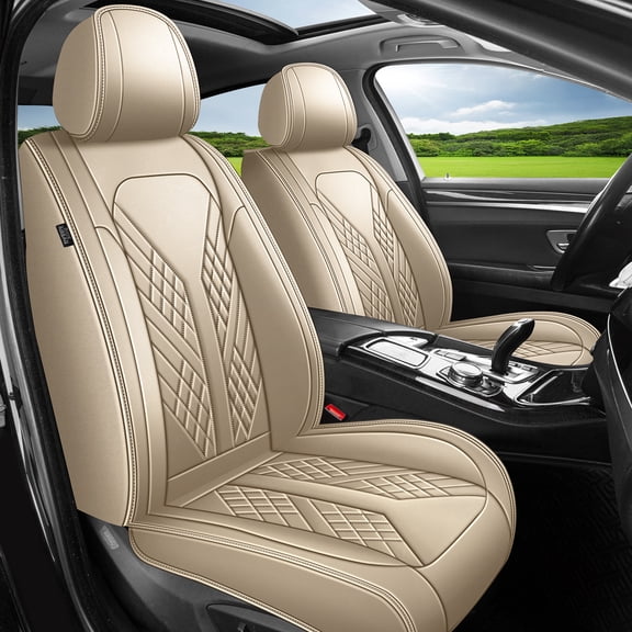 HQBQBUG Seat Covers Custom Fit for Nissan Frontier 2009-2025 2026 Full Set Faux Leather Waterproof Universal Car Seat Covers Beige,Front Set(2 Seats)